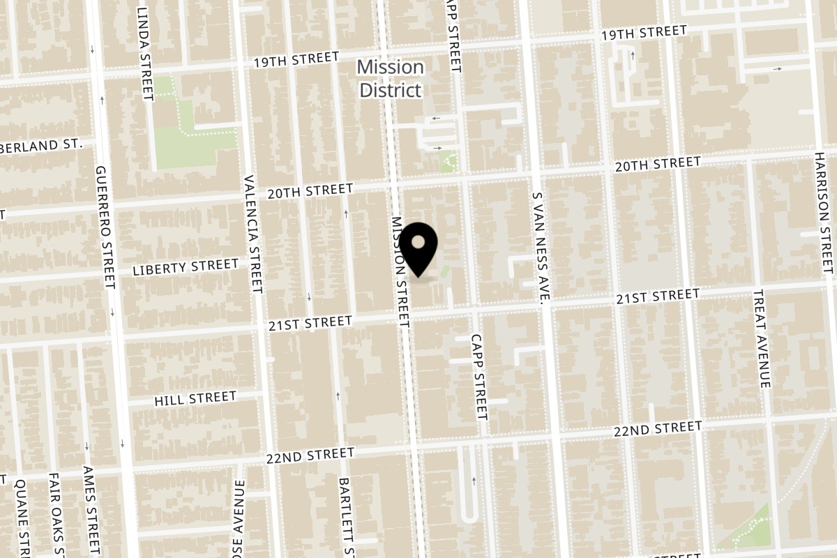 Map showing the location of Cafe La Taza on 2475 Mission St in San Francisco